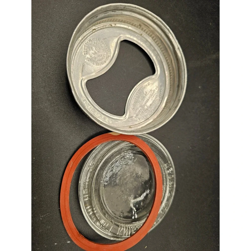 Vintage Presto Glass Top Canning Jar Lid Aluminum Band Glass Insert Red Gasket